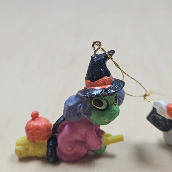 Vintage 1988 NWT Small Halloween Ornaments Witch Ghost Pumpkin Man - Picture 2 of 5